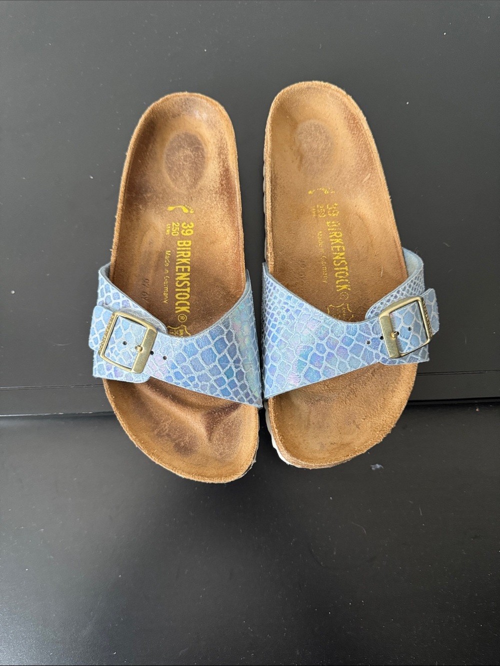 Birkenstock Kids Light Blue Snake-Print Single Strap Sandals